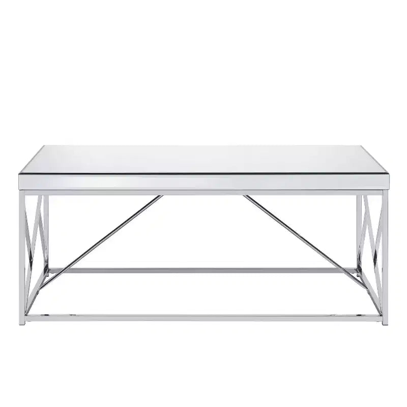 Evelyn Mirror Top Cocktail Table Chrome - Steve Silver Co.: Geometric Iron Base, Rectangle Shape