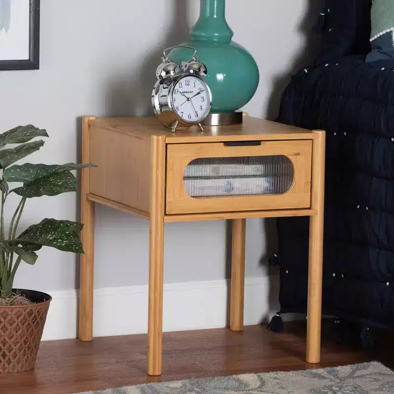Naresh Tavolino da divano con 1 cassetto in legno di bambù, marrone naturale - Baxton Studio