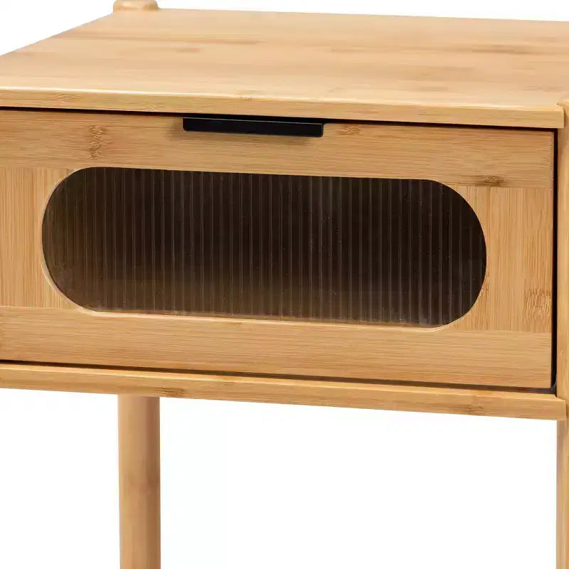 Naresh Tavolino da divano con 1 cassetto in legno di bambù, marrone naturale - Baxton Studio