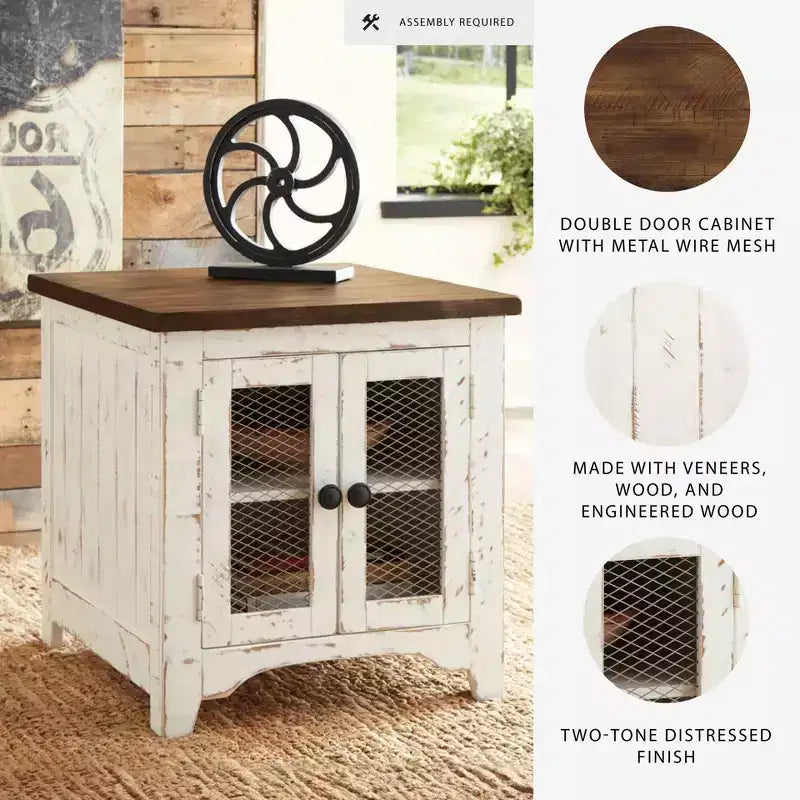Tavolino Wystfield Bianco/Marrone - Signature Design by Ashley: Stile Moderno con Ripostiglio, Gambe in Legno e Ante Doppie