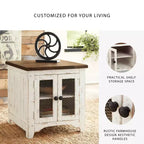 Tavolino Wystfield Bianco/Marrone - Signature Design by Ashley: Stile Moderno con Ripostiglio, Gambe in Legno e Ante Doppie