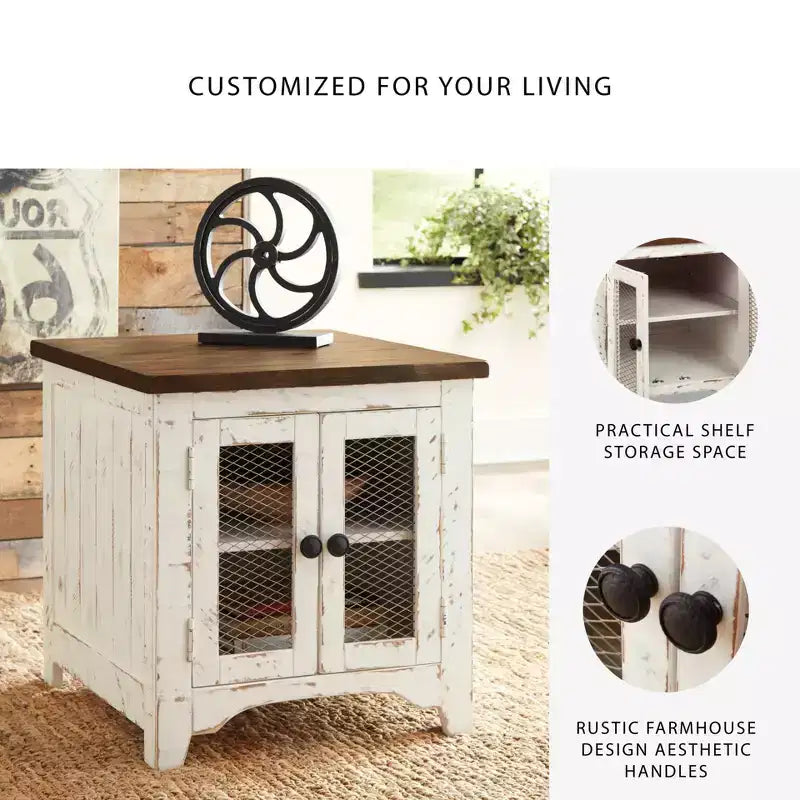 Tavolino Wystfield Bianco/Marrone - Signature Design by Ashley: Stile Moderno con Ripostiglio, Gambe in Legno e Ante Doppie