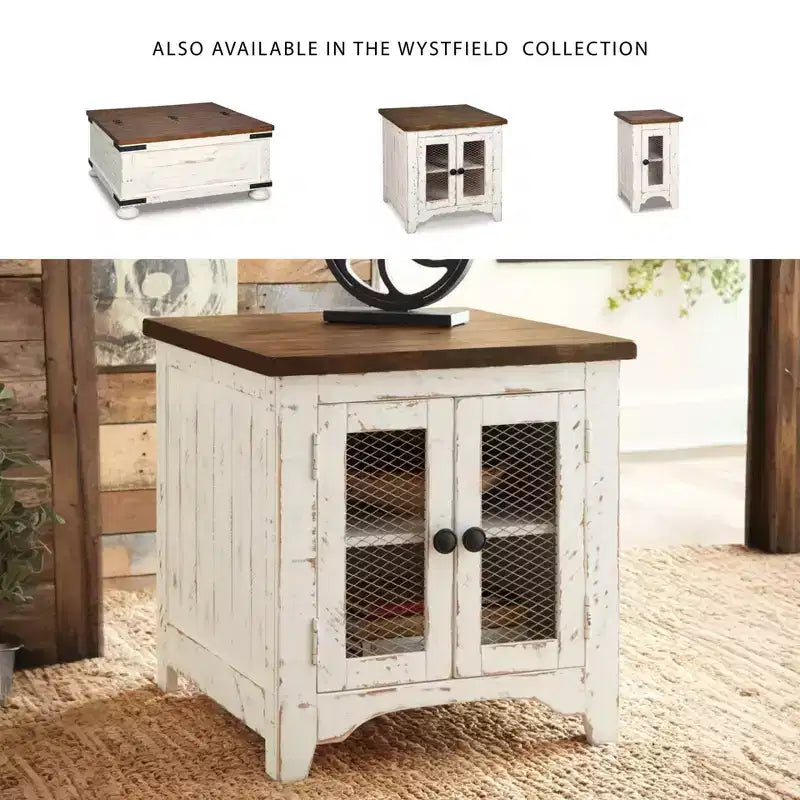 Tavolino Wystfield Bianco/Marrone - Signature Design by Ashley: Stile Moderno con Ripostiglio, Gambe in Legno e Ante Doppie