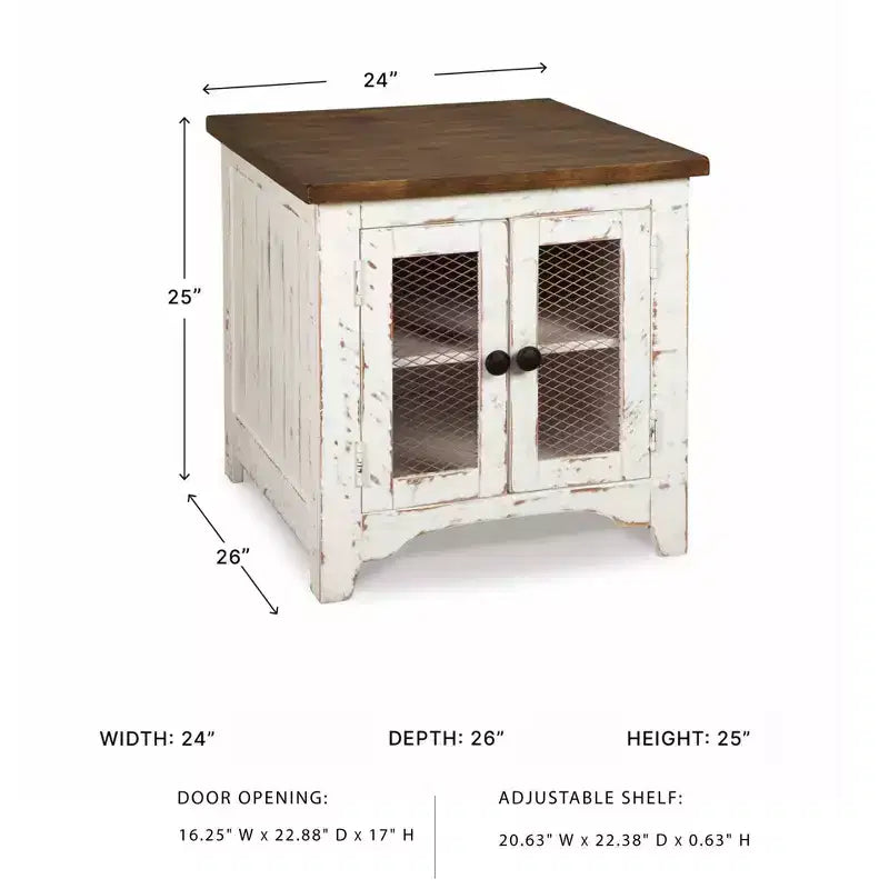 Tavolino Wystfield Bianco/Marrone - Signature Design by Ashley: Stile Moderno con Ripostiglio, Gambe in Legno e Ante Doppie