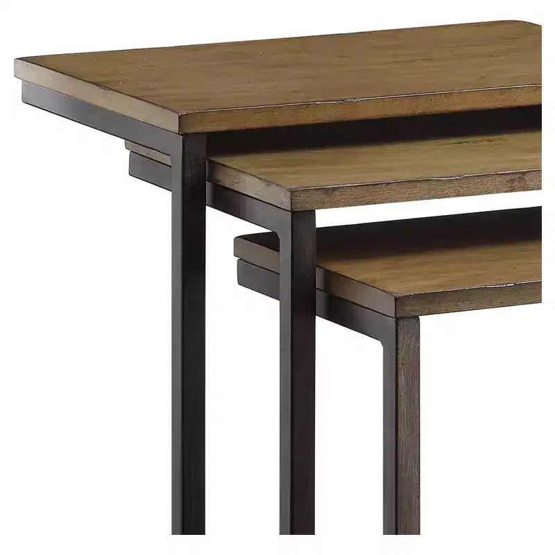 Set di tavolini impilabili Carolina Living Caroline – Quercia Harvest/Ferro anticato e tavolo