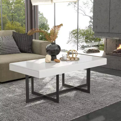 Tavolino da Caffè Rettangolare Neyo da 47,25" con Cassetti Bianco - miBasics