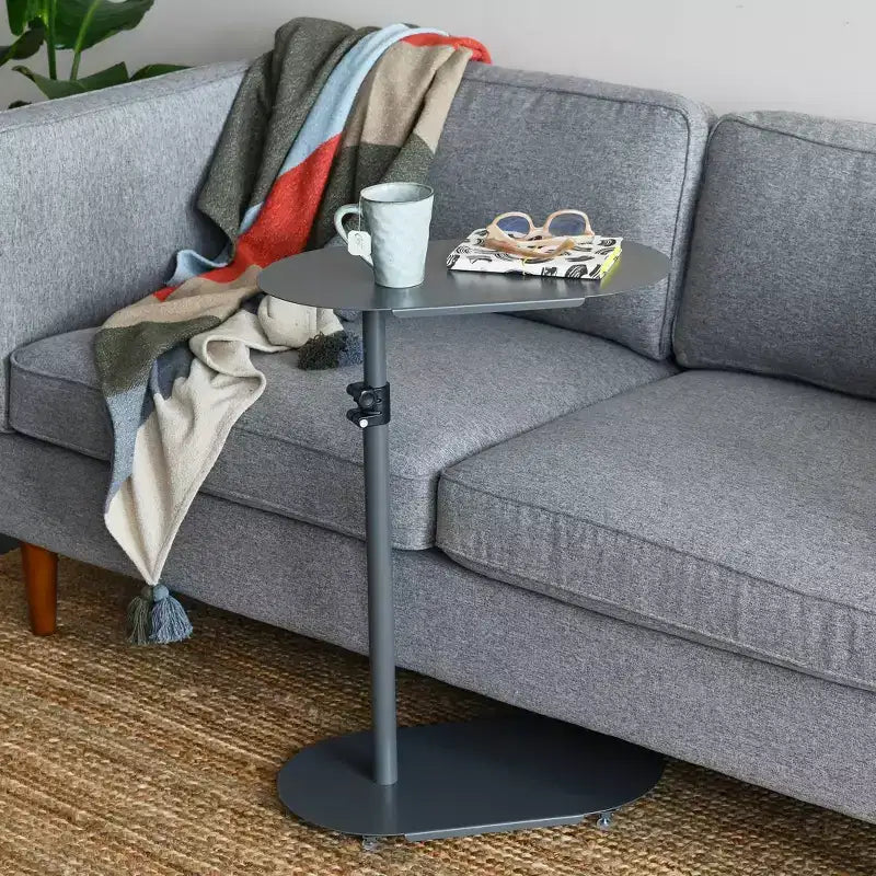 Storied Home Tavolino/Tavolo d'Appoggio Moderno a C Regolabile Grigio: Elegante Tavolino da Divano, Struttura e Piano in Acciaio