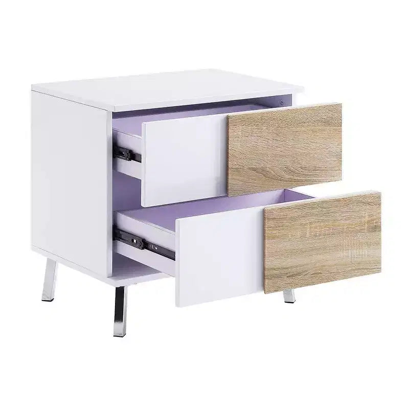 Tavolini d'appoggio Verux Acme Furniture da 22" in bianco lucido: moderni rettangolari con gambe affusolate e cassetto portaoggetti