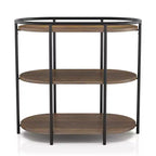 24/7 Shop At Home Tavolino Tanna Marrone/Nero Opaco: Ovale, 3 Ripiani, Porte USB, Struttura in Metallo