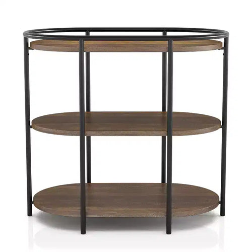 24/7 Shop At Home Tavolino Tanna Marrone/Nero Opaco: Ovale, 3 Ripiani, Porte USB, Struttura in Metallo