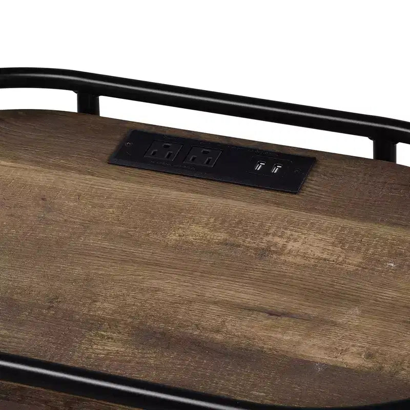 24/7 Shop At Home Tavolino Tanna Marrone/Nero Opaco: Ovale, 3 Ripiani, Porte USB, Struttura in Metallo