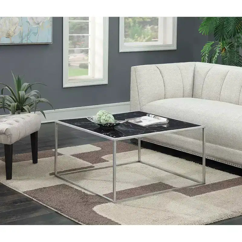Tavolino da Salotto Gold Coast Nero Finto Marmo/Argento - Breighton Home