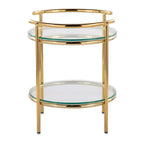 Tavolino Rhonda Oro/Vetro Trasparente - LumiSource: Art Déco, Design a Più Livelli, Forma Ovale, 55,88 cm di Altezza
