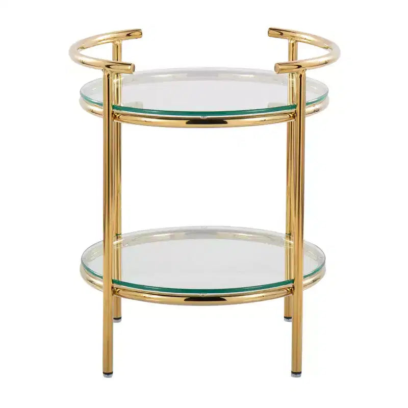 Tavolino Rhonda Oro/Vetro Trasparente - LumiSource: Art Déco, Design a Più Livelli, Forma Ovale, 55,88 cm di Altezza