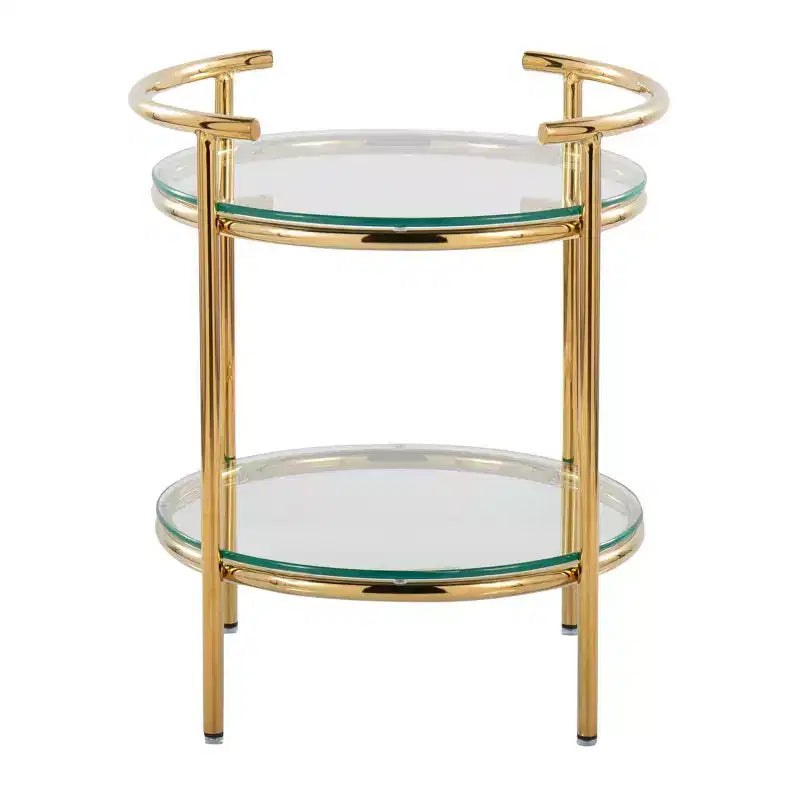 Tavolino Rhonda Oro/Vetro Trasparente - LumiSource: Art Déco, Design a Più Livelli, Forma Ovale, 55,88 cm di Altezza