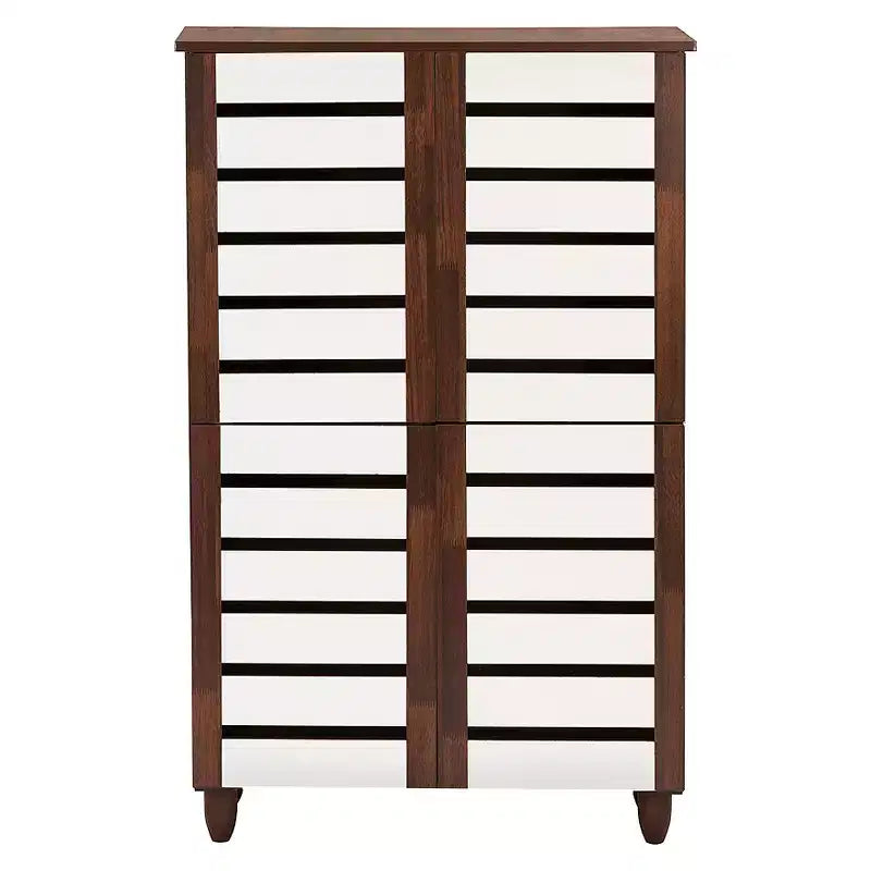Gisela Two-Tone Shoe Cabinet with 4 Door Oak/White - Baxton Studio