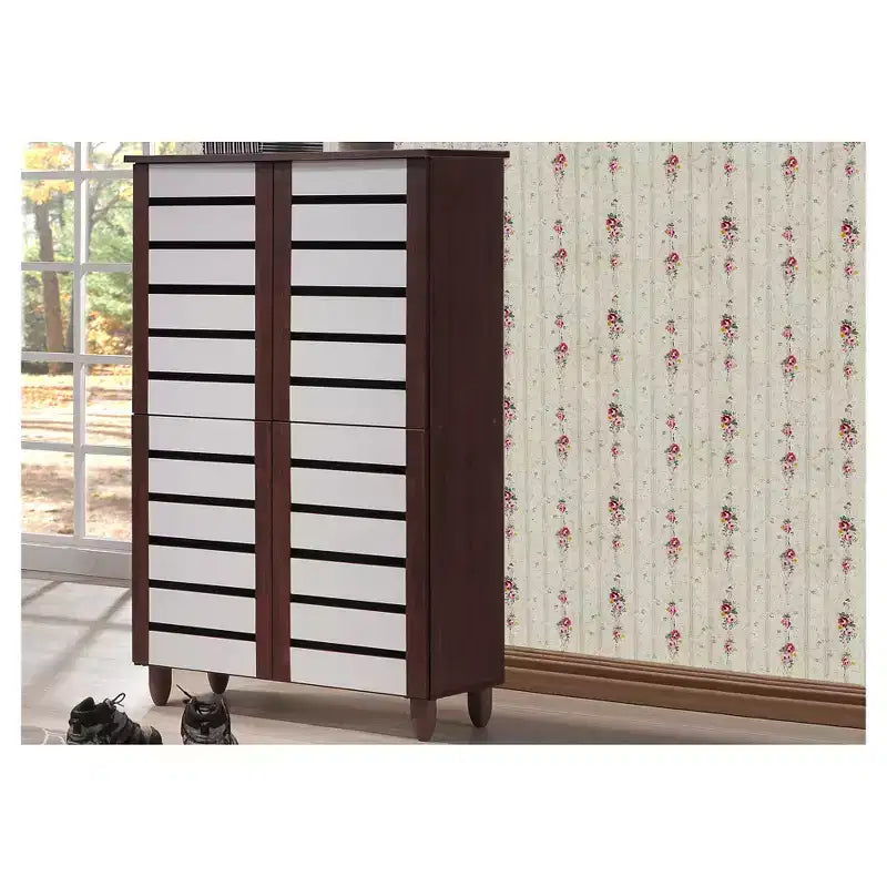 Gisela Mobile Scarpiera Bicolore a 4 Ante Rovere/Bianco - Baxton Studio