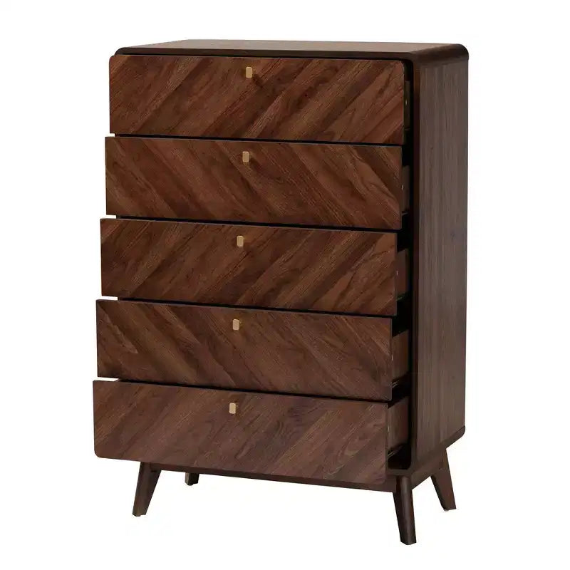 Baxton Studio Markell Cassettiera a 5 cassetti in Legno Noce/Oro: Design Moderno di Metà Secolo, Organizzatore per Camera da Letto