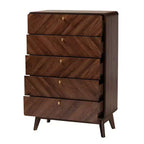 Baxton Studio Markell Cassettiera a 5 cassetti in Legno Noce/Oro: Design Moderno di Metà Secolo, Organizzatore per Camera da Letto