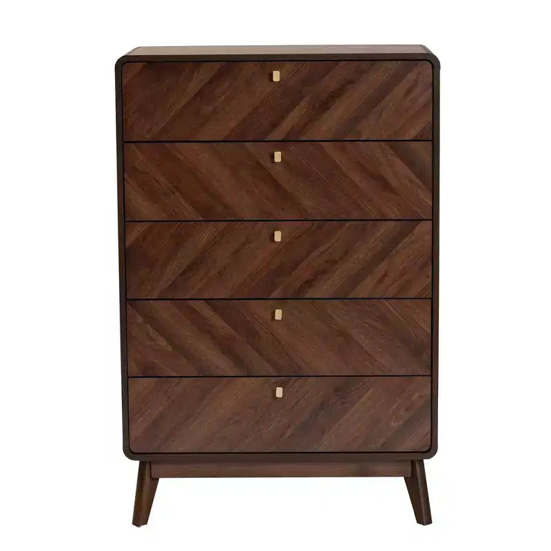Baxton Studio Markell Cassettiera a 5 cassetti in Legno Noce/Oro: Design Moderno di Metà Secolo, Organizzatore per Camera da Letto