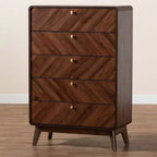 Baxton Studio Markell Cassettiera a 5 cassetti in Legno Noce/Oro: Design Moderno di Metà Secolo, Organizzatore per Camera da Letto