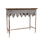 Storied Home Scalloped Sofa Table Silver: Farmhouse Zinc-Finish, Fir Wood Top, 44 lbs Capacity