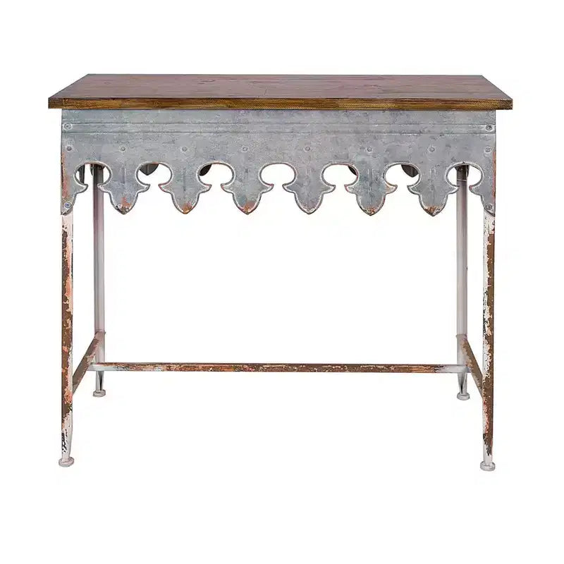 Tavolino da divano smerlato Storied Home Argento: Stile rustico con finitura in zinco, piano in legno di abete, capacità 20 kg