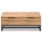 Tavolino da Salotto Franklin Wood and Metal 2 cassetti Rovere/Nero - Baxton Studio: Grande Contenitore, Design Moderno