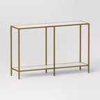 Faux Marble and Metal Console Table Gold - Threshold™: Sleek Two-Tiered, Rectangular Design, 30" High