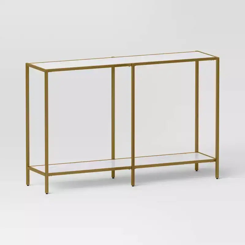 Faux Marble and Metal Console Table Gold - Threshold™: Sleek Two-Tiered, Rectangular Design, 30" High