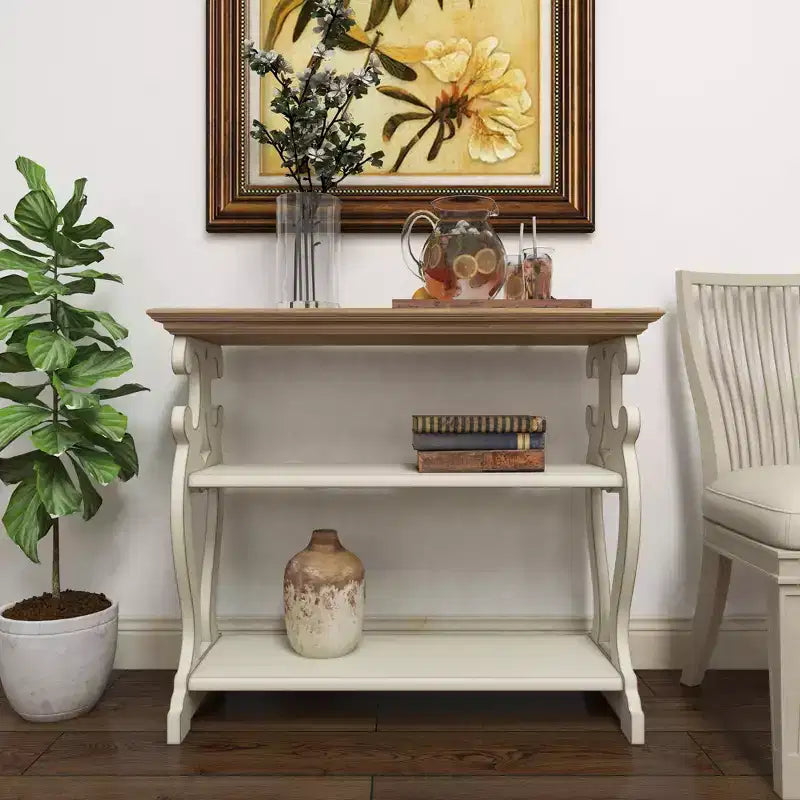 Consolle in legno stile rustico bianco sporco - Olivia & May: 2 ripiani, profilo alto