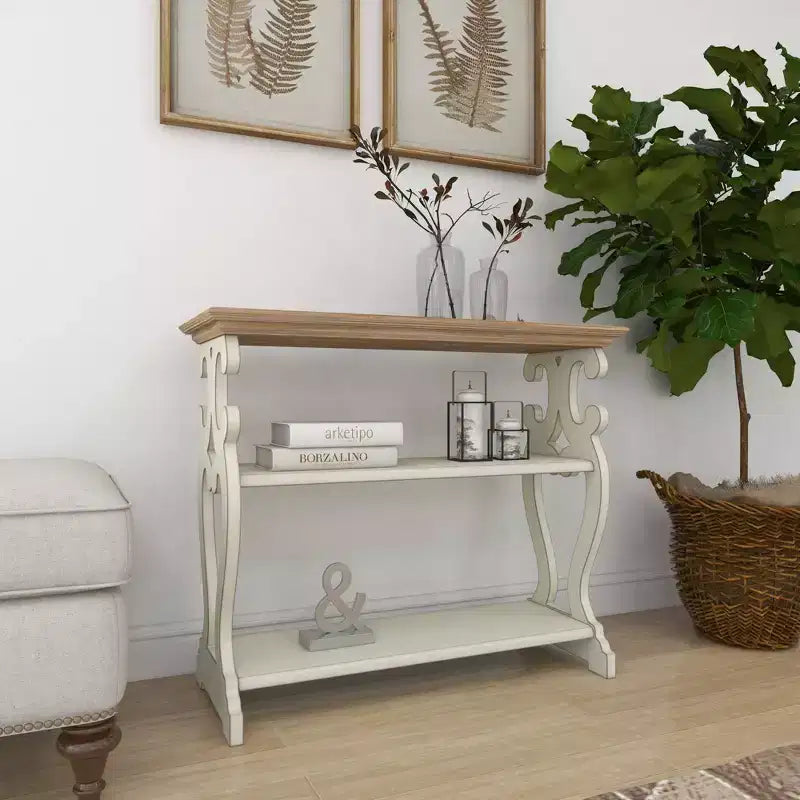 Consolle in legno stile rustico bianco sporco - Olivia & May: 2 ripiani, profilo alto