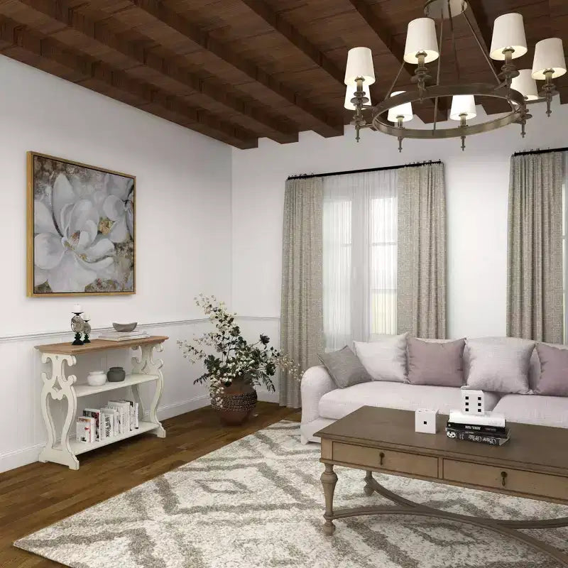 Consolle in legno stile rustico bianco sporco - Olivia & May: 2 ripiani, profilo alto