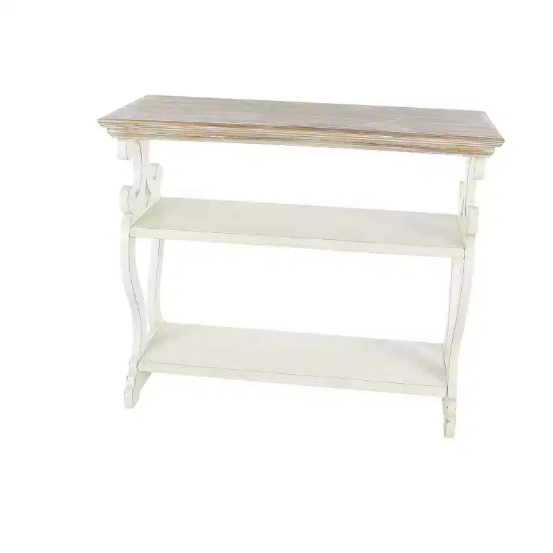 Consolle in legno stile rustico bianco sporco - Olivia & May: 2 ripiani, profilo alto