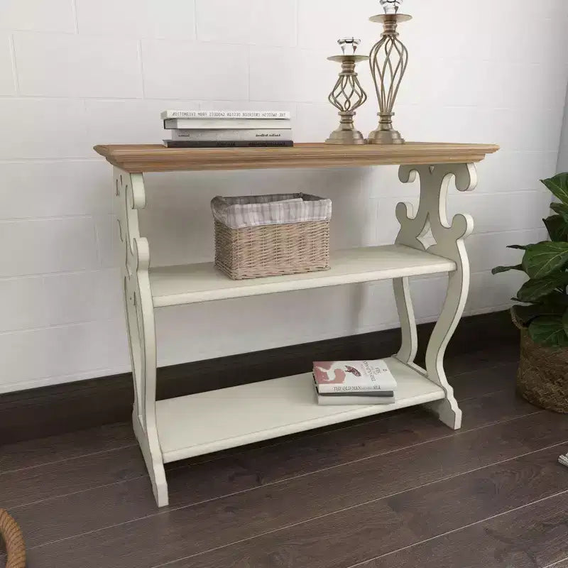 Consolle in legno stile rustico bianco sporco - Olivia & May: 2 ripiani, profilo alto