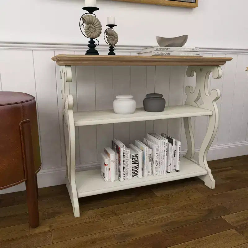 Consolle in legno stile rustico bianco sporco - Olivia & May: 2 ripiani, profilo alto
