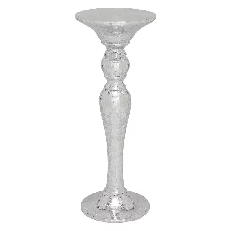 Olivia & May Resin Pedestal Accent Table Silver: Polystone Base, No Assembly, Glass Top