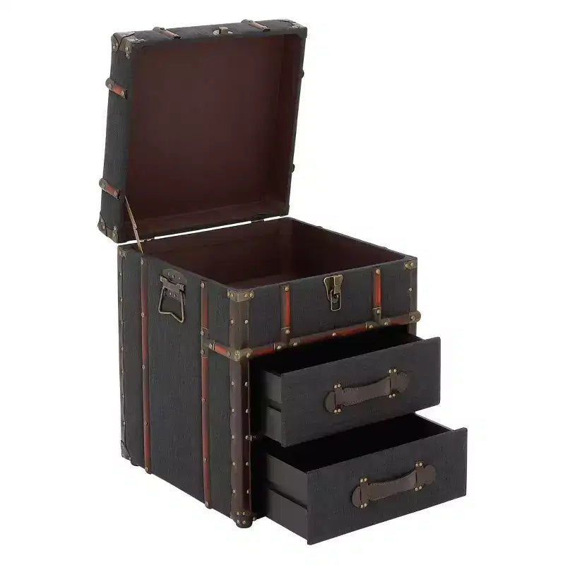 Tavolino in legno e tessuto blu scuro con contenitore - Olivia & May: Completamente assemblato, per uso interno