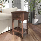 Tavolino finale Olivia & May Wood Square con bordo smussato, color castagno: Stile tradizionale, forma rettangolare, cassetto portaoggetti