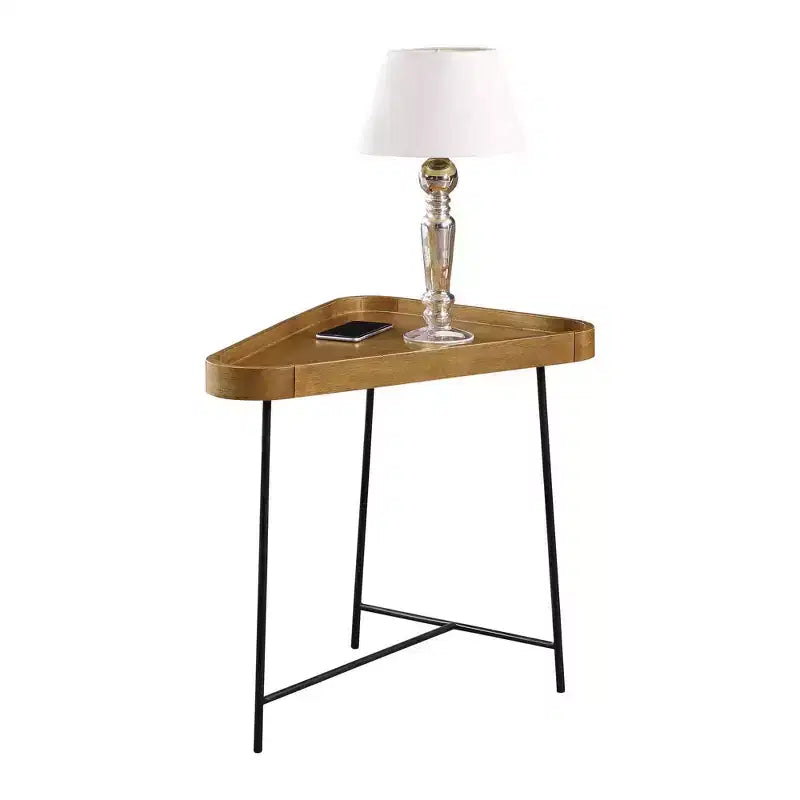 Tavolino da Salotto Triangolare Lunare, Piano Effetto Legno Grezzo/Struttura Nera - Breighton Home: Struttura in Metallo, Piano in MDF, Altezza 24", Larghezza 27"