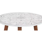 Tavolino d'appoggio in legno intagliato Olivia & May bianco: Rotondo, gambe a spillo, design contemporaneo