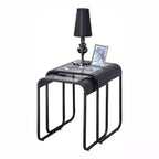 24/7 Shop At Home 2pc Abramma Metal Nesting Table Set Black: Modern Tempered Glass, Bronze Plated Finish, Rectangle Shape