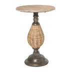 Tavolino d'appoggio rotondo in metallo e legno marrone stile rustico - Olivia & May: Nessun montaggio, piano in legno rotondo