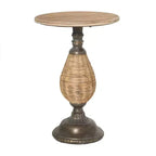 Tavolino d'appoggio rotondo in metallo e legno marrone stile rustico - Olivia & May: Nessun montaggio, piano in legno rotondo