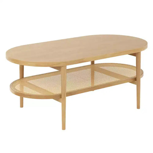 46" Warm Pine Wood and Rattan Oval Coffee Table Warm Pine - Nathan James