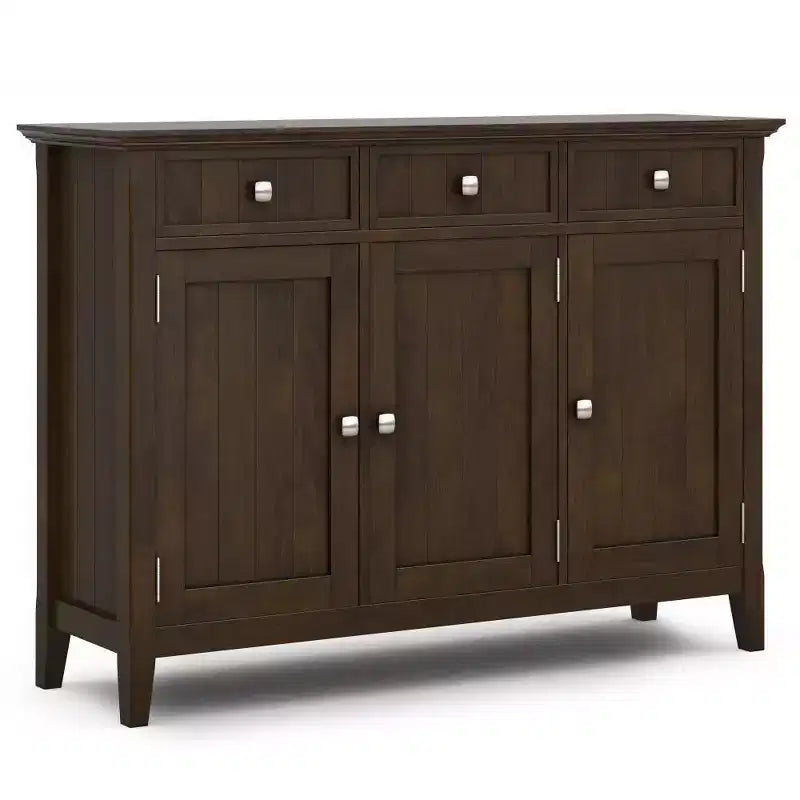 WyndenHall Normandy Wide Entryway Storage Cabinet Brunette Brown: Transitional Style, 3 Drawers, Pine Frame