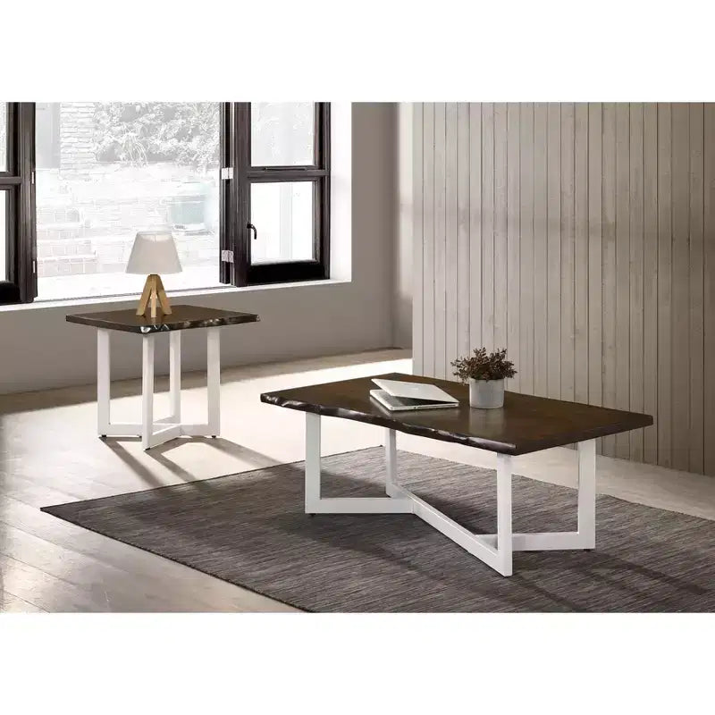 Set tavolino e tavolino d'appoggio Grinta Oak - miBasics: Stile transizionale, Bordo irregolare, Base in metallo