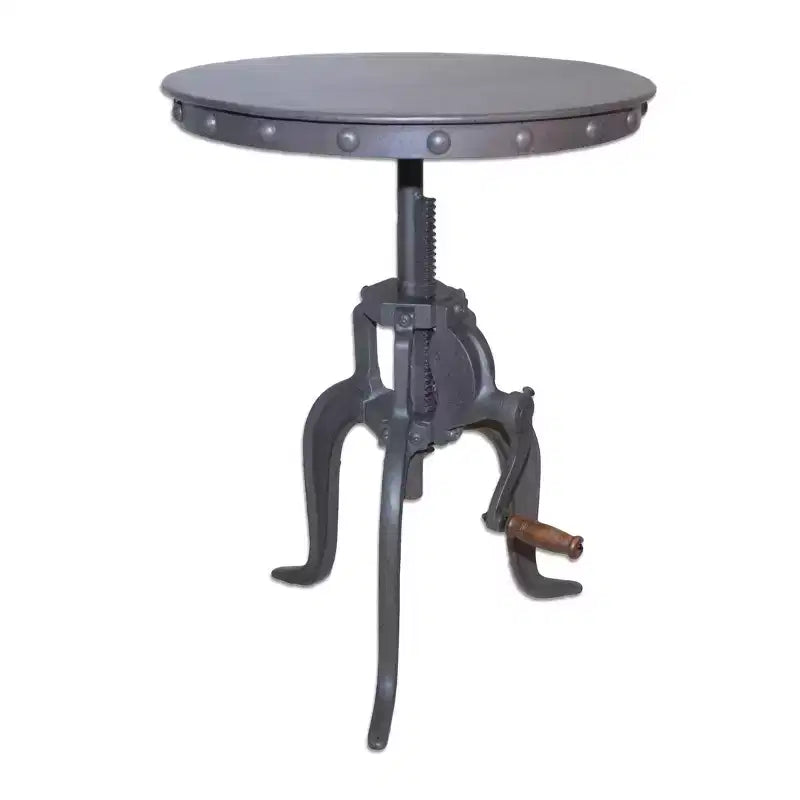 Carolina Living Tanvi Adjustable Crank Accent Table Industrial: 24" High, Round Metal, 18" Wide
