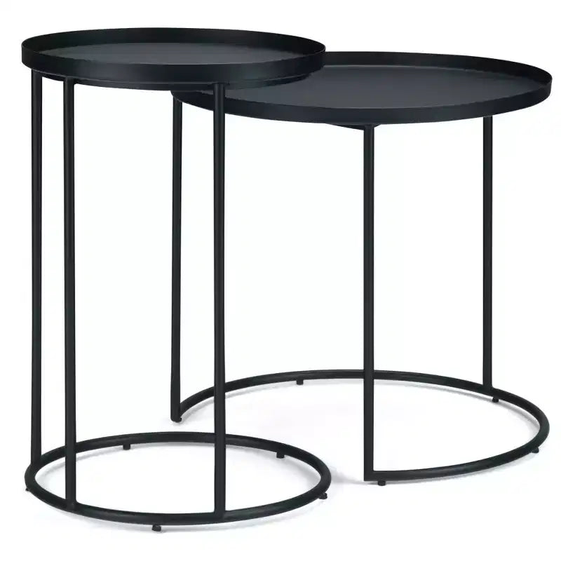 Tavolino rotondo in metallo Lipton - Set da 2 pezzi, colore nero - WyndenHall: Stile industriale, vassoio rimovibile, gambe eleganti