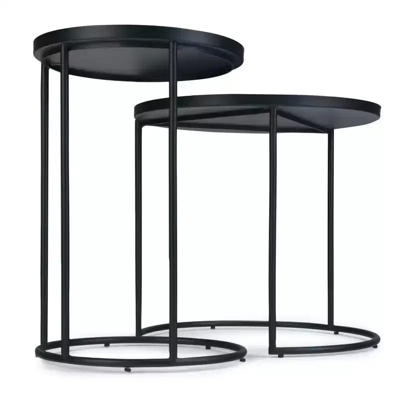 Tavolino rotondo in metallo Lipton - Set da 2 pezzi, colore nero - WyndenHall: Stile industriale, vassoio rimovibile, gambe eleganti